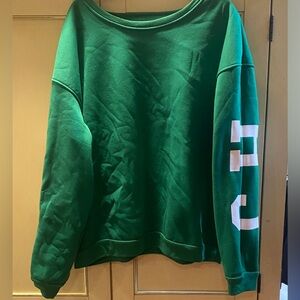 Green Oversized off Shoulder Sweatshirt with White Lettering